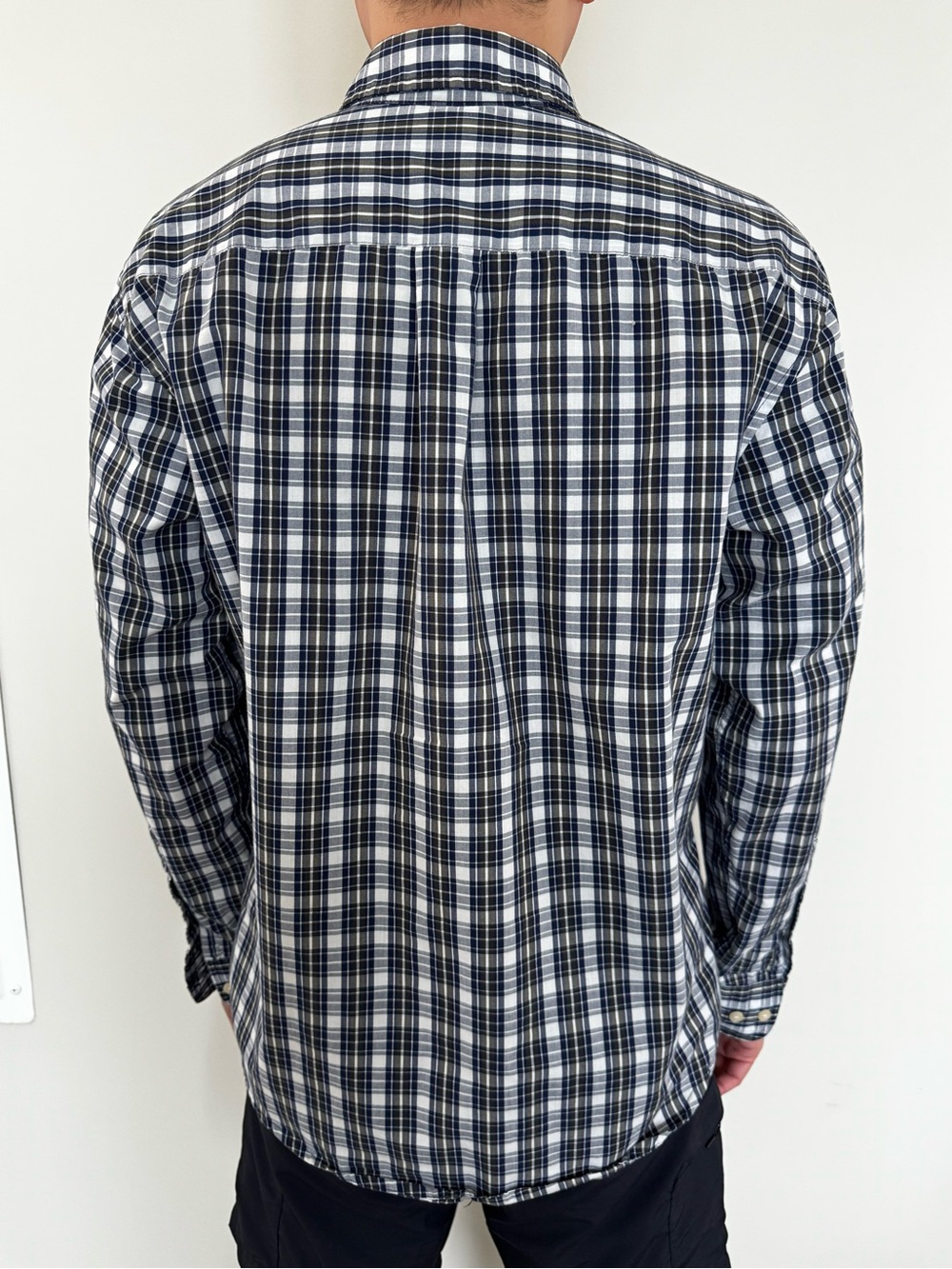 Basic Editions Navy and White Plaid Button-Down Shirt